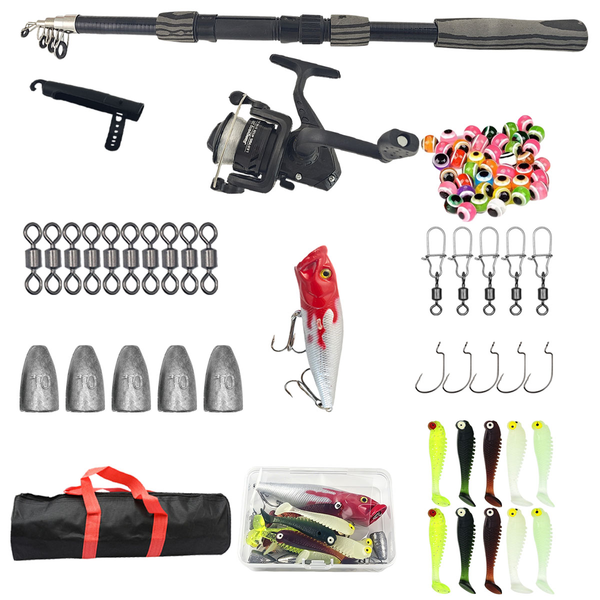 Fishing Rod Combo - Tragbares Teleskop-Angelruten-Set 1,8m 3-Schicht-Glasfaser-Spinnrolle-Kombi Reise-Angelset mit